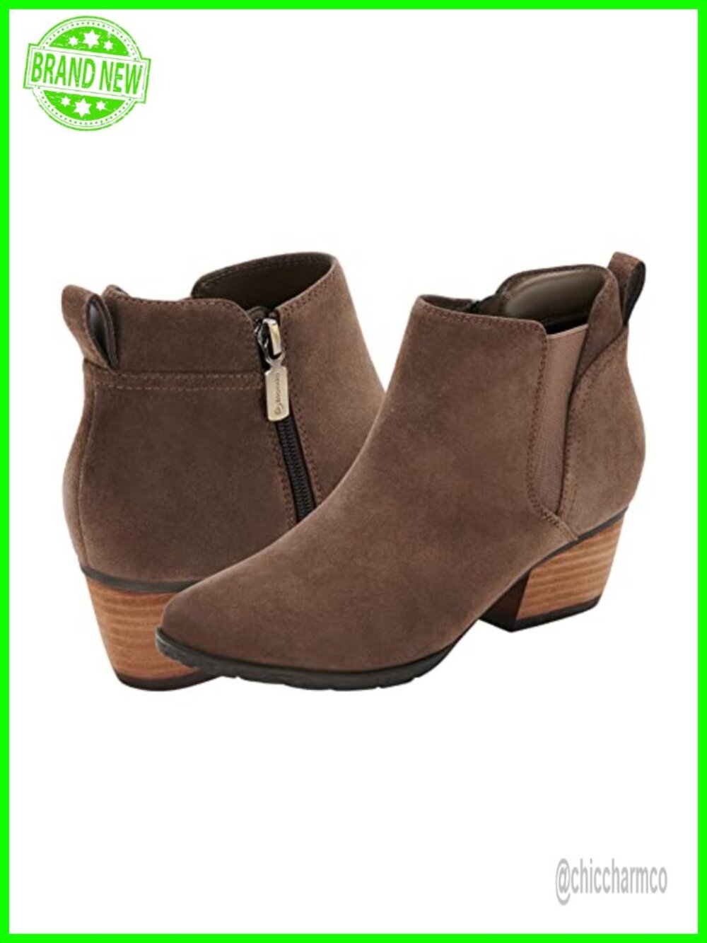 Waterproof Suede Ankle Bootie with Stacked Heel